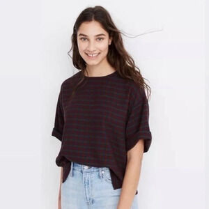 Women’s Madewell Boxy Crewneck Tee Top in fall Plaid.  Cuffed sleeves. Size S
